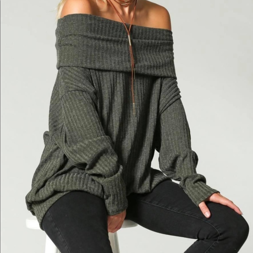 Green Off the Shoulder Sweater